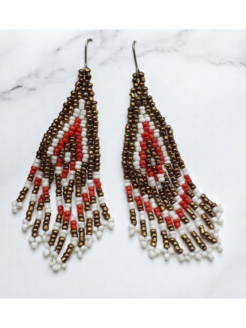 Seed Bead Fringe Earrings Southwestern Motif Dangle Handcrafted Earth Tone